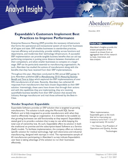 Expandable ERP White Paper - Expandable's Customers Implement Best Practices to Improve Performance