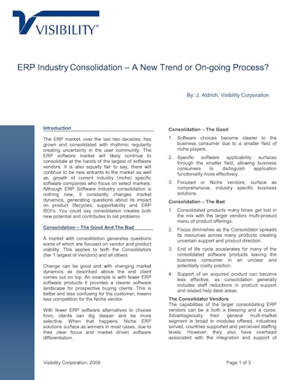 VISIBILITY.net White Paper - ERP Industry Consolidation – a New Trend or On-going Process?