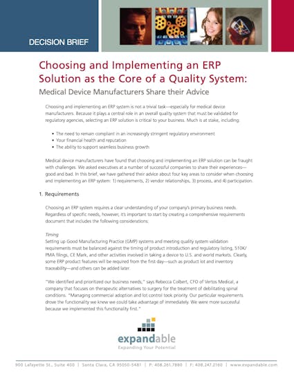 Expandable ERP White Paper - ERP Selection Advice for Medical Device Manufacturers